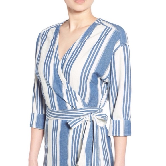 Madewell Cotton Linen Blend Linn Stripe Wrap Midi Dress - Picture 7 of 12
